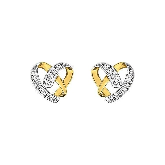 Boucles d'oreilles Coeur or jaune et blanc 18 carats